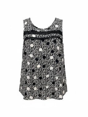 CAbi Black & White Dot Floral Sleeveless Tank